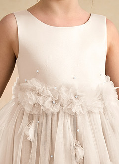Azazie Lux Flower Girl Dresses White Alabaster A-Line Beaded Tulle Dress image7
