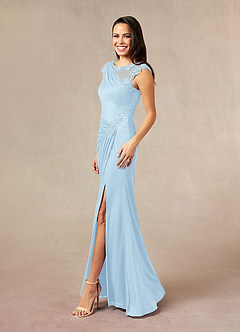 Azazie Oliniana Mère de la mariée Robes Robe Sirène en Maille Dentelle Bleu Ciel image2