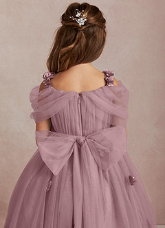 Azazie Shaylee Flower Girl Dresses Dusty Rose A-Line Off the Shoulder Tulle Dress image5