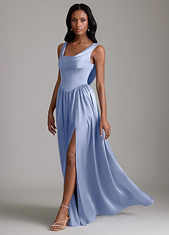 Azazie Novi Bridesmaid Dresses Ice A-Line with Pockets Stretch Satin Dress image6