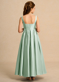 Azazie Mochi Girl Jurken voor bloemenmeisjes Baljurk Jurk van Mat Satijn Geplooid Agave image2