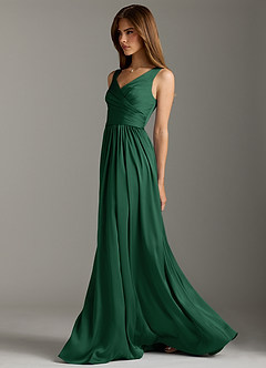 Azazie Keyla Bridesmaid Dresses Dark Green A-Line Pleated Stretch Satin Dress image7