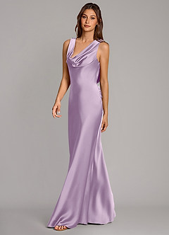 Azazie Cheryl Bridesmaid Dresses Frosted Lilac Mermaid Stretch Satin Dress image3