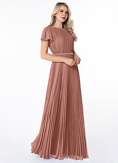 Azazie Kara Modest Bridesmaid Dresses A-Line Pleated Chiffon Floor-Length Dress image3