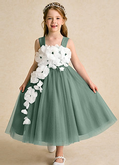Azazie Dovey Flower Girl Dresses Eucalyptus Ball-Gown Bow Tulle Dress image1