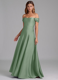 Azazie Seriana Bridesmaid Dresses Matcha A-Line Off the Shoulder Stretch Satin Convertible Dress image3