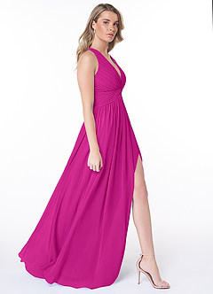 Azazie Jaclyn Vestidos de damas de honor Vestido de Fucsia de Gasa de Corte en A con Plisado image5