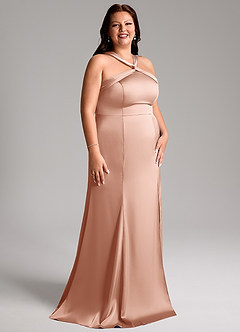 Azazie Rue Bridesmaid Dresses Rose Gold A-Line Pleated Stretch Satin Dress image12