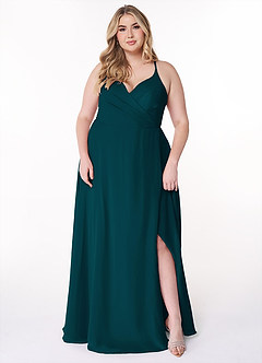 Azazie Davis Bridesmaid Dresses Pine A-Line V-Neck Chiffon Dress image7