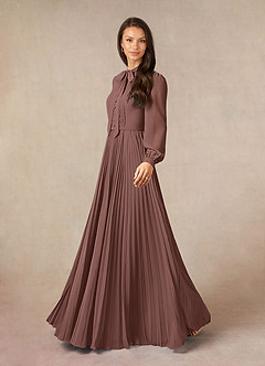 Azazie Adellah Mother of the Bride Dresses Espresso A-Line Pleated Chiffon Dress image2