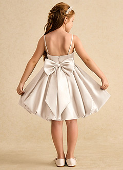Azazie Davine Flower Girl Dresses White Alabaster A-Line Spaghetti Strap Matte Satin Dress image1
