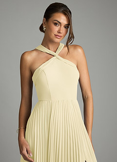 Azazie Afra Bridesmaid Dresses Lemon Sorbet A-Line Pleated Chiffon Dress image5