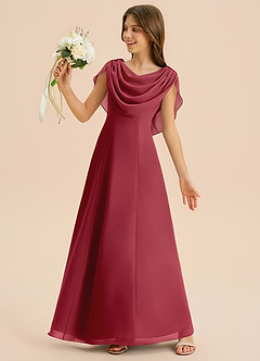 Azazie Lambie Junior Pomegranate A-Line Pleated Chiffon Dress image2