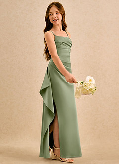 Azazie Cannoli Girls Formal Flower Girl Dresses Pistachio A-Line Pleated Stretch Satin Dress image5