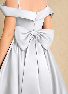 Azazie Favia Flower Girl Dresses White A-Line Off the Shoulder Matte Satin Dress image7