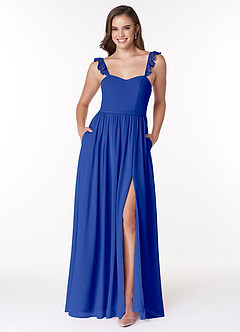 Azazie Metz Abiti da Damigella Abito A-Line in Chiffon Increspato con Scollo a Cuore Blu Reale image1