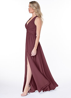 Azazie Jaclyn Bridesmaid Dresses Sangria A-Line Pleated Chiffon Dress image3