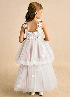 Azazie Teacup Blumenmädchenkleider Ballkleid Spitze Tüll Kleid Elfenbein Blassrosa image9