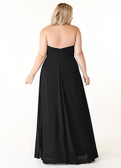 Azazie Tessie Robes de demoiselle d'honneur Robe Trapèze en Mousseline de soie Col V plissé Noir image7