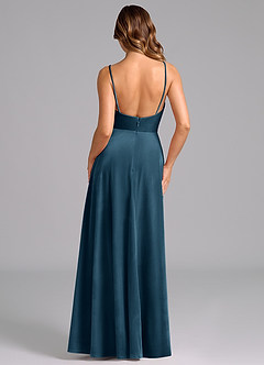 Azazie Sarella Bridesmaid Dresses Blue Topaz A-Line Pleated Velvet Dress image2