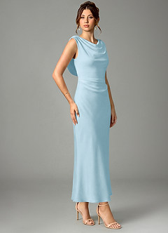 Azazie Kieryn Bridesmaid Dresses Sky Blue Mermaid Pleated Stretch Satin Dress image3