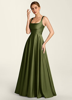 Margot Olive Satin Corset A-line Dress image3