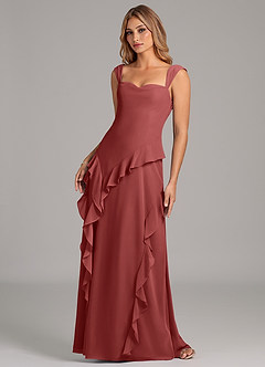 Azazie Sloane At-home Try On Dresses Terracotta A-Line Sweetheart Neckline Chiffon Dress image6