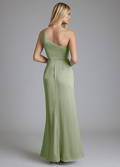 Azazie Phaedra Vestidos de damas de honor Vestido de Salvia Polvorienta de Satén Elástico de Corte en A con Hombro unilateral image2