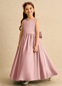 Azazie Nellia Robe Demoiselle D'honneur Fillette Robe Trapèze en Mat Satiné Arc Or Rose image3