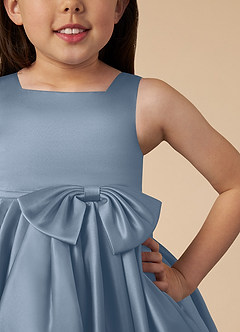 Azazie Bo Peep Flower Girl Dresses Dusty Blue A-Line Bow Matte Satin Dress image3