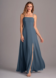 Azazie Carolyn Abiti da Damigella Abito A-Line in Chiffon Plissettato Blu Nettuno image4