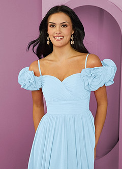 Barbie ♥ Azazie Bridesmaid Dresses Sky Blue A-Line Off the Shoulder Chiffon Convertible Dress image6