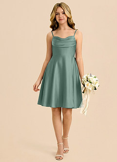 Azazie Bear Junior Eucalyptus A-Line Sweetheart Neckline Stretch Satin Dress image1