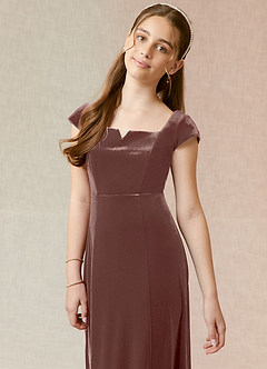 Azazie Gabi Junior Espresso A-Line Velvet Dress image6