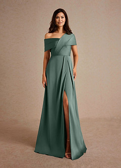 Azazie Milton Mère de la mariée Robes Robe Trapèze en Satin extensible Plissée Mousse De Mer image7