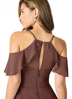 Azazie Dakota Bridesmaid Dresses Espresso A-Line V-Neck Pleated Chiffon Dress image4