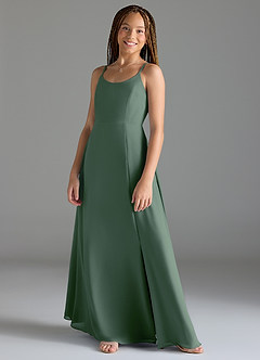 Azazie Moira Junior Agave A-Line with Pockets Chiffon Dress image3