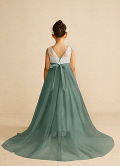 Azazie Tay Flower Girl Dresses Eucalyptus A-Line Sequins Tulle Dress image2