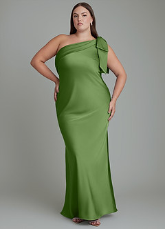 Azazie Yuanna Bridesmaid Dresses Basil Mermaid One Shoulder Stretch Satin Dress image8