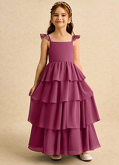 Azazie Boba vestidos de niña de las flores Vestido de Mora de Gasa de Corte En A con Escote Cuadrado image6