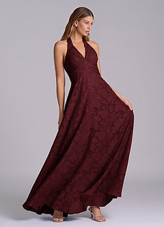 Azazie Tessie Brudtärnklänningar Klä av A-Linje i Blommig Utbrändhet Plisserad Cabernet image5