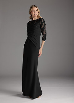 Azazie Margene Final Sale Black Sheath Lace Stretch Crepe Dress image3