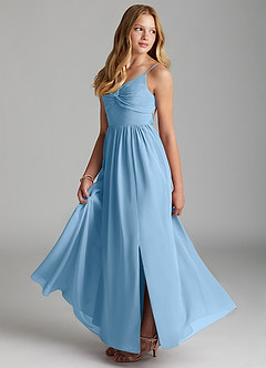 Azazie Zeya Junior Steel Blue A-Line Chiffon Dress image4