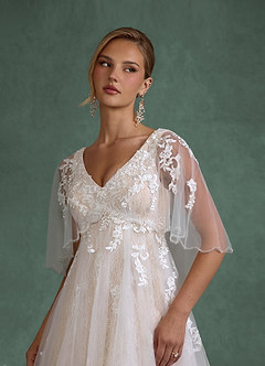 Azazie Renesmee Wedding Dresses Diamond White Champagne A-Line Sequins Tulle Dress image6