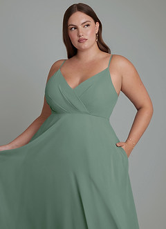 Azazie Amani Brautjungfernkleider A-Linie Plissee Chiffon Kleid Eukalyptus image12