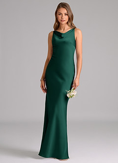 Azazie Allettie Bridesmaid Dresses Emerald Mermaid Stretch Satin Dress image1