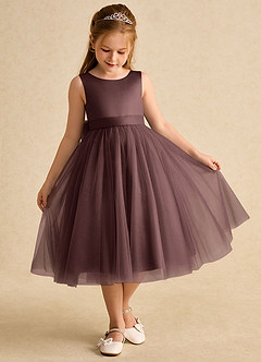 Azazie Winnie Flower Girl Dresses Espresso Ball-Gown Bow Tulle Dress image2