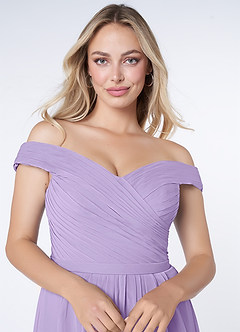 Azazie Audrianna Bridesmaid Dresses Lilac A-Line Off-The-Shoulder Gathered Chiffon Convertible Dress image5