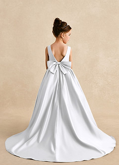 Azazie Mimia Flower Girl Dresses White A-Line Bow Matte Satin Dress image2