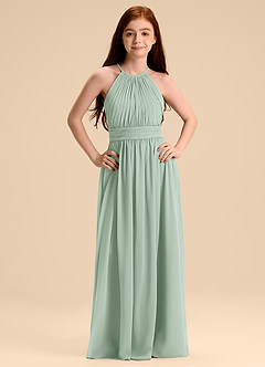 Azazie Malone Junior Abito A-Line in Chiffon Plissettato Agave image7